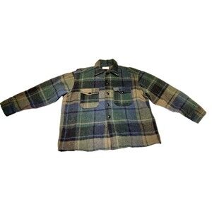 Vintage Traverse Bay Woolen Company Wool Flannel Shirt Green Blue Color 40s 50s